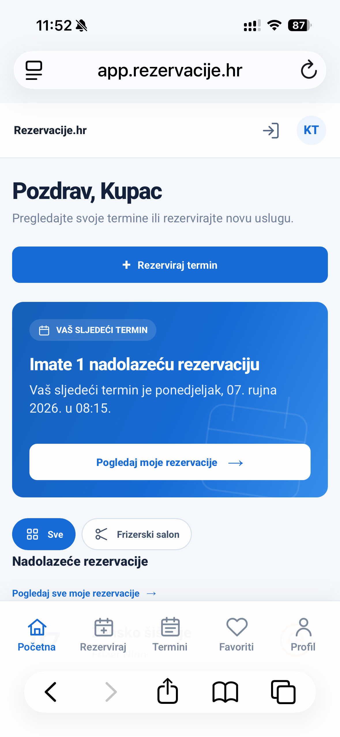 Mobilni prikaz Mojeg računa za Klijente